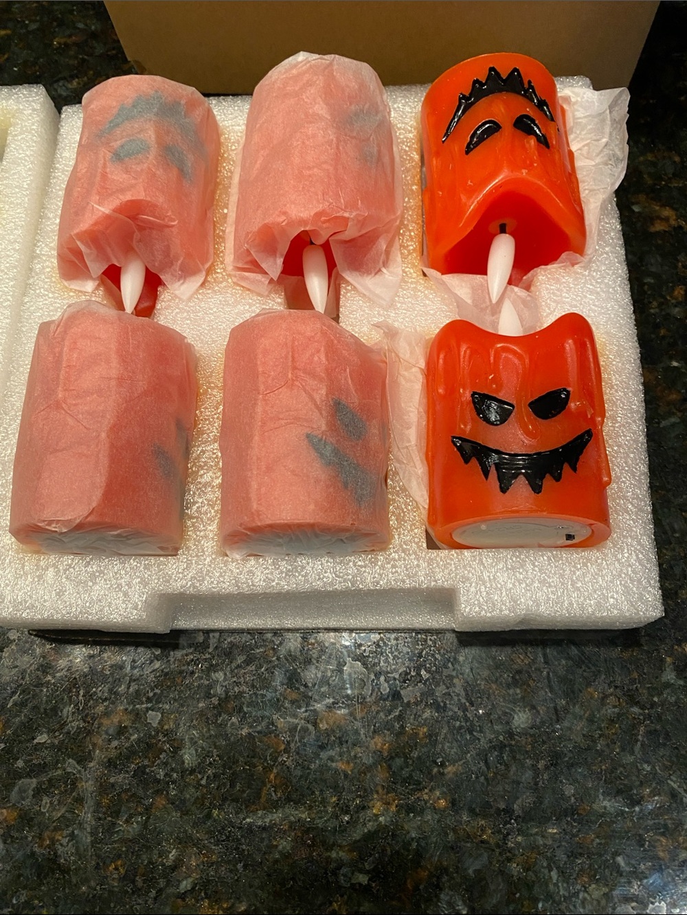 NIB Set of 7 Halloween Flameless LED Candles featuring Scary Pumpkins